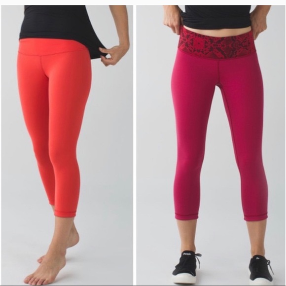 lululemon athletica Pants - Lululemon Pink/Orange Reversible Wunder Under Crop Size 6